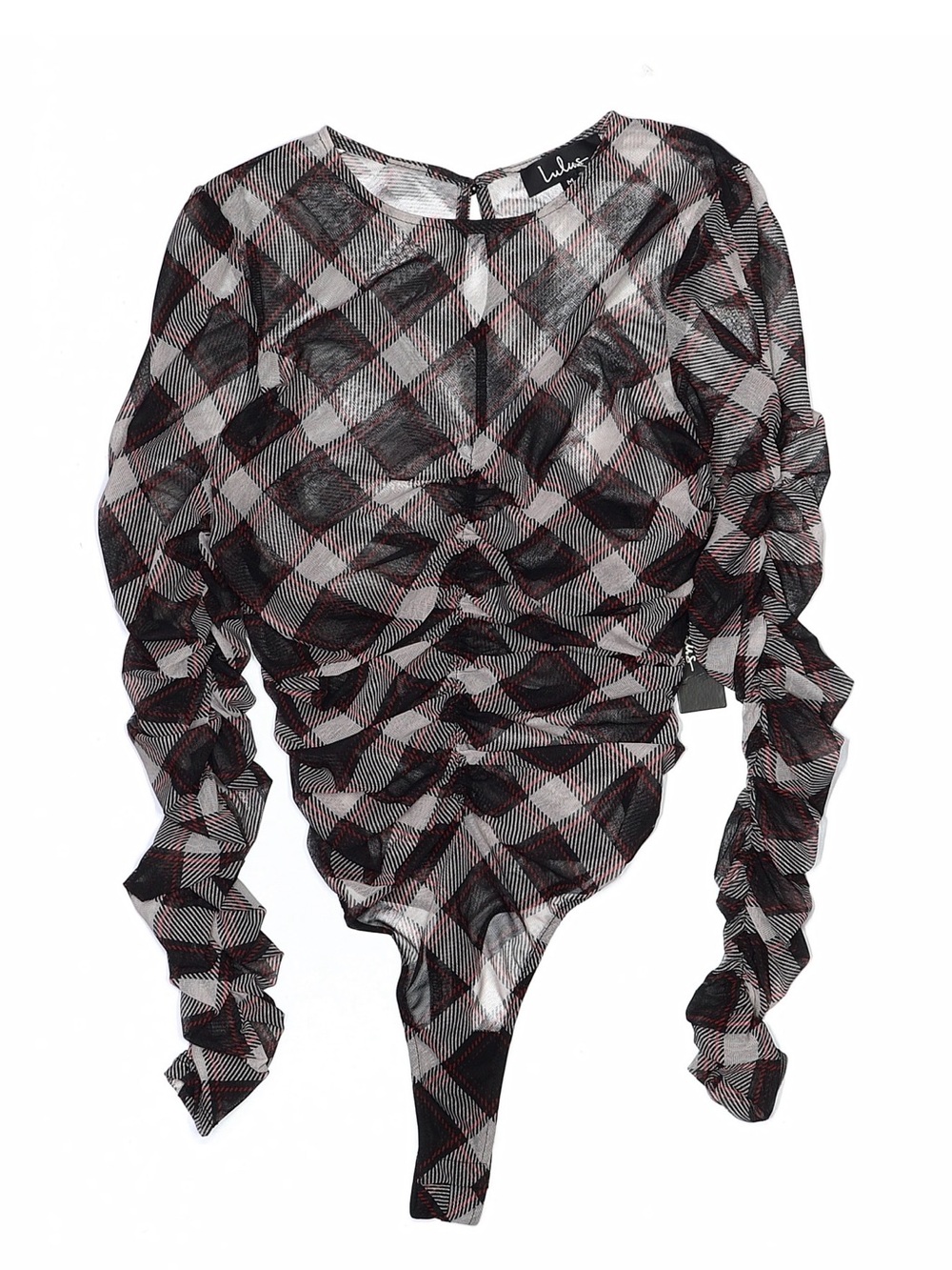 NWT Lulu's Plaid Sheer Long-Sleeve Mesh Top